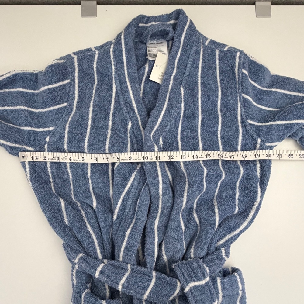 Arch Studio Blue White Striped Cotton Terry Cloth Bathrobe Unisex S/M NEW - Picture 6 of 10